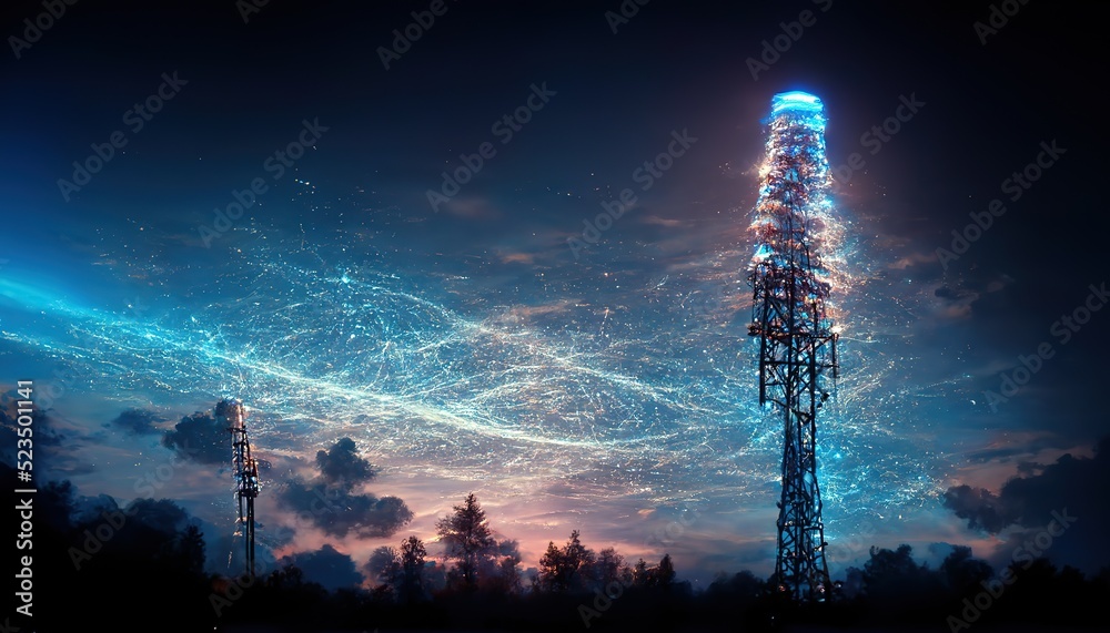 Aufkleber a modern telecommunications tower transmitting digital signals for wireless high-speed internet. ant
