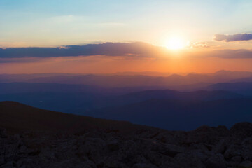 Beautiful Sunset Landscape in the Mountain . Vitosha Mountain in Bulgaria 