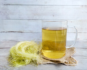 Tea with Dry Corn Silk Herb for kidneys problems. Selective focus
