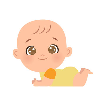 Cute baby tummy time. Flat vector cartoon design