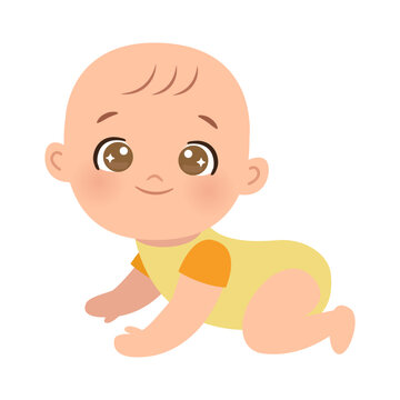 Cute little baby crawling. Flat vector cartoon design