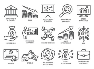 Investment line icons set on white background