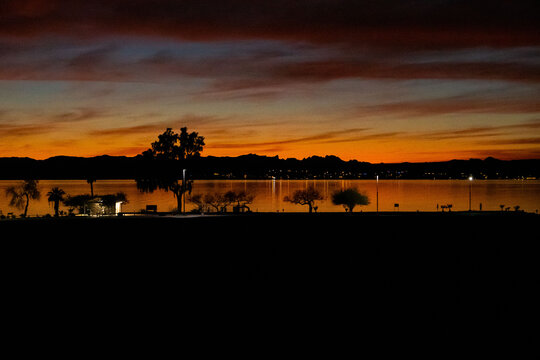 Dramatic Vibrant Sunset Scenery In Lake Havasu State Park, Arizona