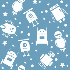 Cute Robots. Seamless Pattern.Baby background