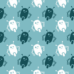 Retro Seamless Pattern with robots. Baby background