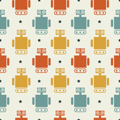 Retro Seamless Pattern with robots. Baby background