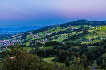 Beautiful colorful sunset in the Appenzell Swiss Alps during summer