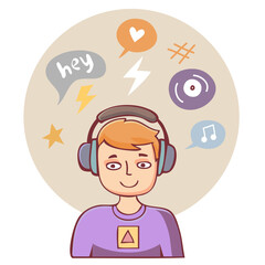 boy with headphones listening music