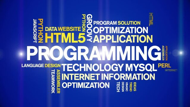 Programming animated tag word cloud;text design animation kinetic typography seamless loop.
