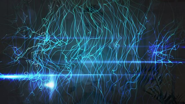 Animation of light trails over caucasian woman using smartphone