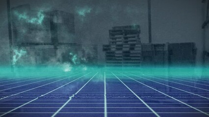 Animation of interference and white lines over warehouse - Powered by Adobe