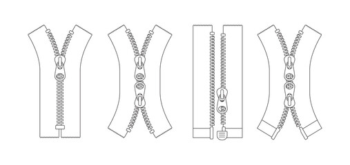 Vector set of different types of zippers by design. Isolated on white background