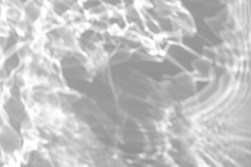 Blurred defocused water texture overlay effect for photo and mockups. Organic drop diagonal shadow and light caustic effect on a white wall. Shadows for natural light effects