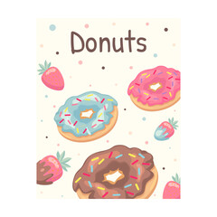 Sweets flyer. Donuts, ice cream, macaroons vector illustration with text. Food and dessert concept for confectionery posters and leaflets design