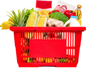 Supermarket grocery shopping basket PNG file no background