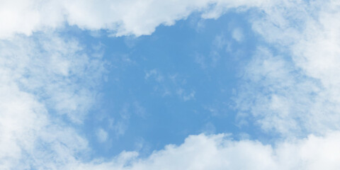 Obraz premium Sunshine clouds, morning sky of winter seasons, Panorama sky and cloud of winter morning, fantastic fuzzy and puffy blue sky background for wallpaper, card, cover and design.