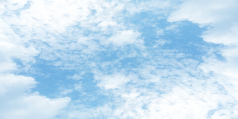 Sunshine clouds, morning sky of winter seasons, Panorama sky and cloud of winter morning, fantastic fuzzy and puffy blue sky background for wallpaper, card, cover and design.