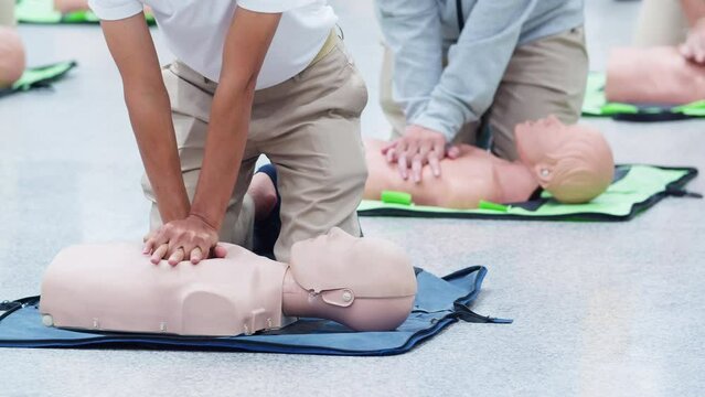 First Aid CPR Training Cardiopulmonary resuscitation, how to perform CPR. 4K Slow Motion