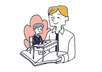 一人一人に学びの場を与える男性教師　愛情を持って教育に携わる教員、スタッフのイラスト