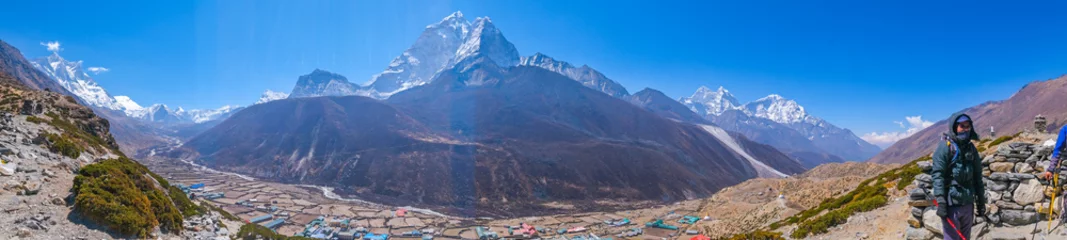 Foto op Plexiglas Makalu Dingboche dorp en berg Lhotse - trektocht naar Everest basiskamp - Nepal Himalaya gebergte