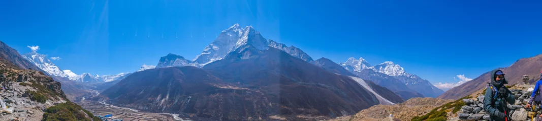 Crédence de cuisine en verre imprimé Makalu Village de Dingboche et mont Lhotse - trek au camp de base de l& 39 Everest - Népal Himalaya