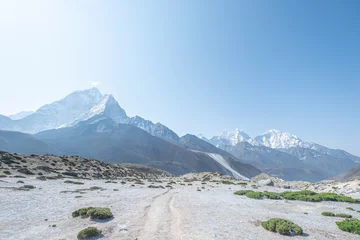 Papier Peint photo autocollant Ama Dablam view from Kala Patthar of himalayas mountains with beautiful clouds on sky and Khumbu Glacier, way to Mt Everest base camp, Khumbu valley, Sagarmatha national park, Nepal.