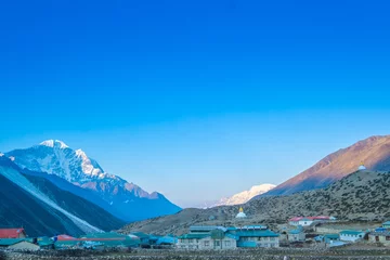 Cercles muraux Makalu Dingboche village and mount Lhotse - trek to Everest base camp - Nepal Himalayas mountains