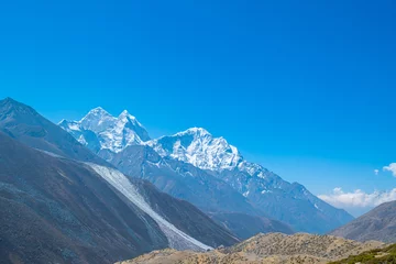 Papier Peint photo autocollant Makalu Dingboche village and mount Lhotse - trek to Everest base camp - Nepal Himalayas mountains