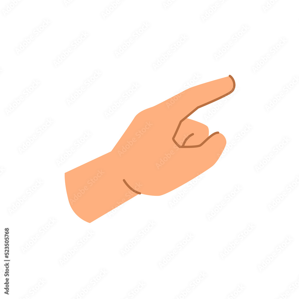 Poster Hand gesture with forefinger index finger pointing or showing direction. Choose or directing attention, non verbal communication. Flat cartoon, vector in flat style