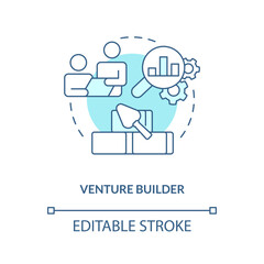 Venture builder turquoise concept icon. Startup support type abstract idea thin line illustration. Building business. Isolated outline drawing. Editable stroke. Arial, Myriad Pro-Bold fonts used