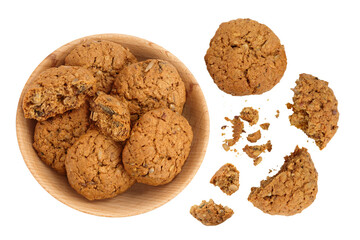 oatmeal cookies with flax, pumpkin and sunflower seeds full depth of field. Top view. Flat lay