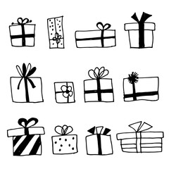 Vector hand drawn set of gift boxes