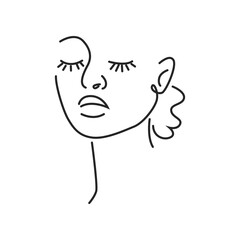 Woman face doodle in abstract design, trendy. Vector beautiful portrait, abstract doodle modern fashion vogue face with hairstyle. Lady head beauty minimalist, print graphics design style