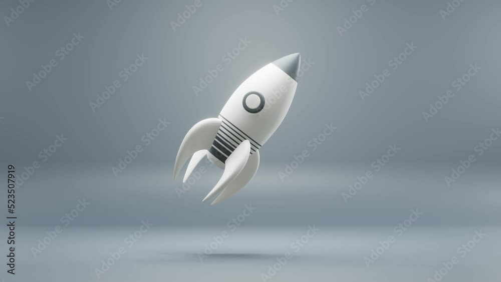 Aufkleber Beautiful abstract animation rocket launcher symbol on a blue background . 3d rendering illustration. Background pattern for design. Loops video.