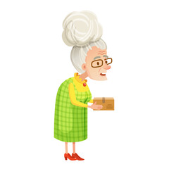 Vector illustration of happy senior woman with parcel