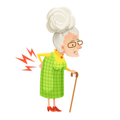 Vector illustration of senior woman with back pain