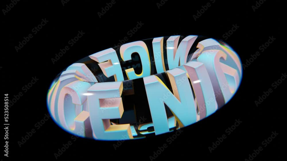 Aufkleber Beautiful Abstract colourful background words NICE  in a glass on a black background. 3d rendering illustration Background pattern for design. Loops video.