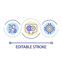 Digital network building loop concept icon. Business digitalization. Technology development abstract idea thin line illustration. Isolated outline drawing. Editable stroke. Arial font used