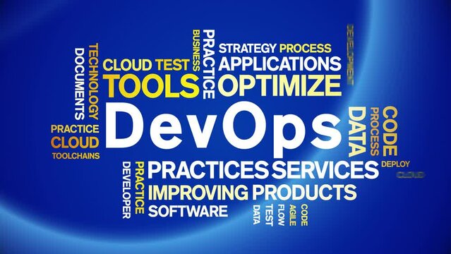 DevOps animated tag word cloud;text design animation kinetic typography seamless loop.
