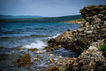 Fototapeta na wymiar rocks on Rezansko beach, Croatia, Dalmatia, Podgradina, Novigrad sea