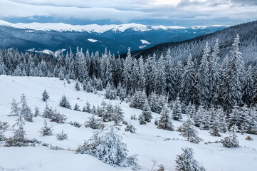 Winter snowy mountains, wilderness landscape