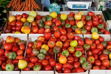 Tomatoes stall in the market of Sanary-sur-mer
