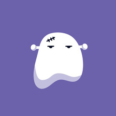 Cute ghost character in frankenstein costume. Happy Halloween. Children's character. Design element for a card, banner, poster, print for halloween.