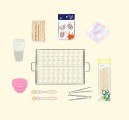 Set of barbecue party products in flat vector illustration