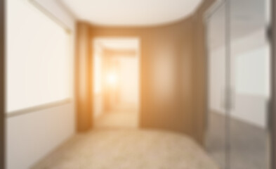 Open space office interior with like conference room. Mockup. 3D. Abstract blur phototography.