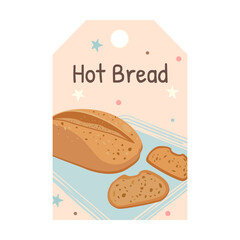 Bakery tag. Loaves of bread, buns, cupcake, muffin, sandwich vector illustrations with text. Food, holiday and dessert concept for labels, flyers and postcards design