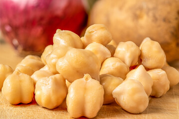 Dried Legumes In Bowls On Wooden Cutting Board.