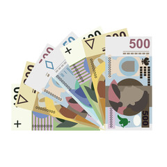 Polish Zloty Vector Illustration. Poland money set bundle banknotes. Paper money 50, 100, 200, 500 PLN. Flat style. Isolated on white background. Simple minimal design.