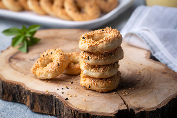 Turkish Bagel with sesame seeds or salty ring cookies. Turkish name; Kandil simidi or tuzlu halka kurabiye