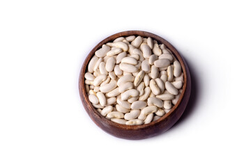 Dried haricot bean on the white background